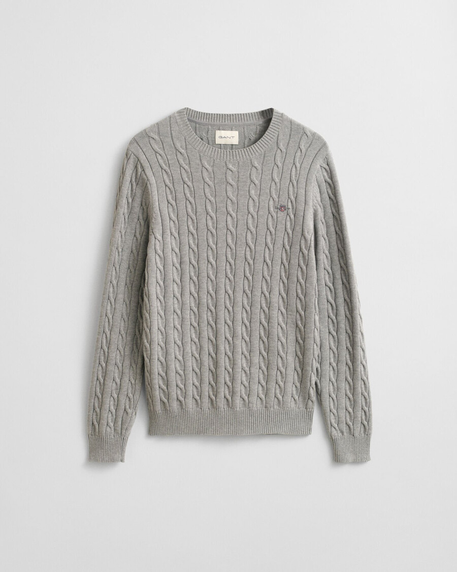 maglione girocollo in maglia di cotone a trecce - grigio melange