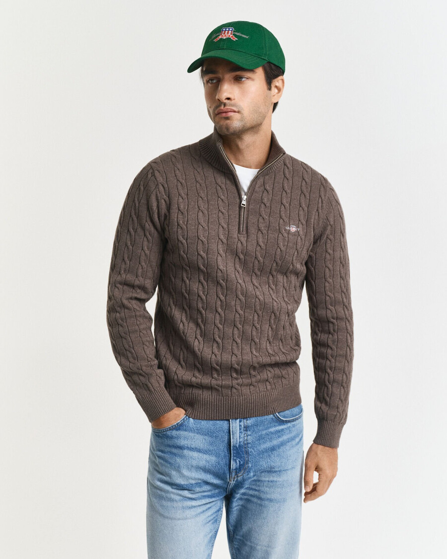 maglione in maglia di cotone con mezza zip - seawood melange