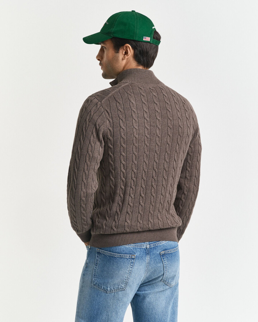 maglione in maglia di cotone con mezza zip - seawood melange