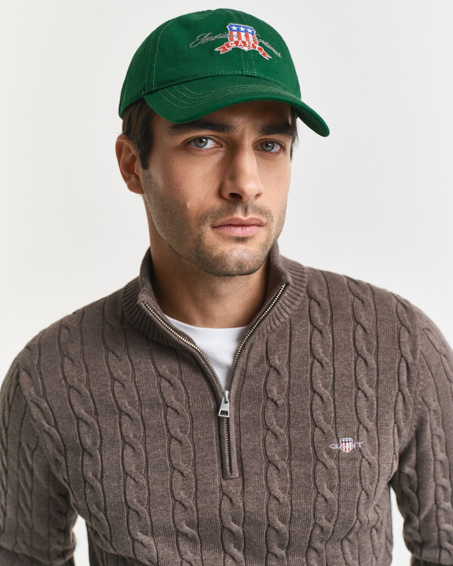 maglione in maglia di cotone con mezza zip - seawood melange