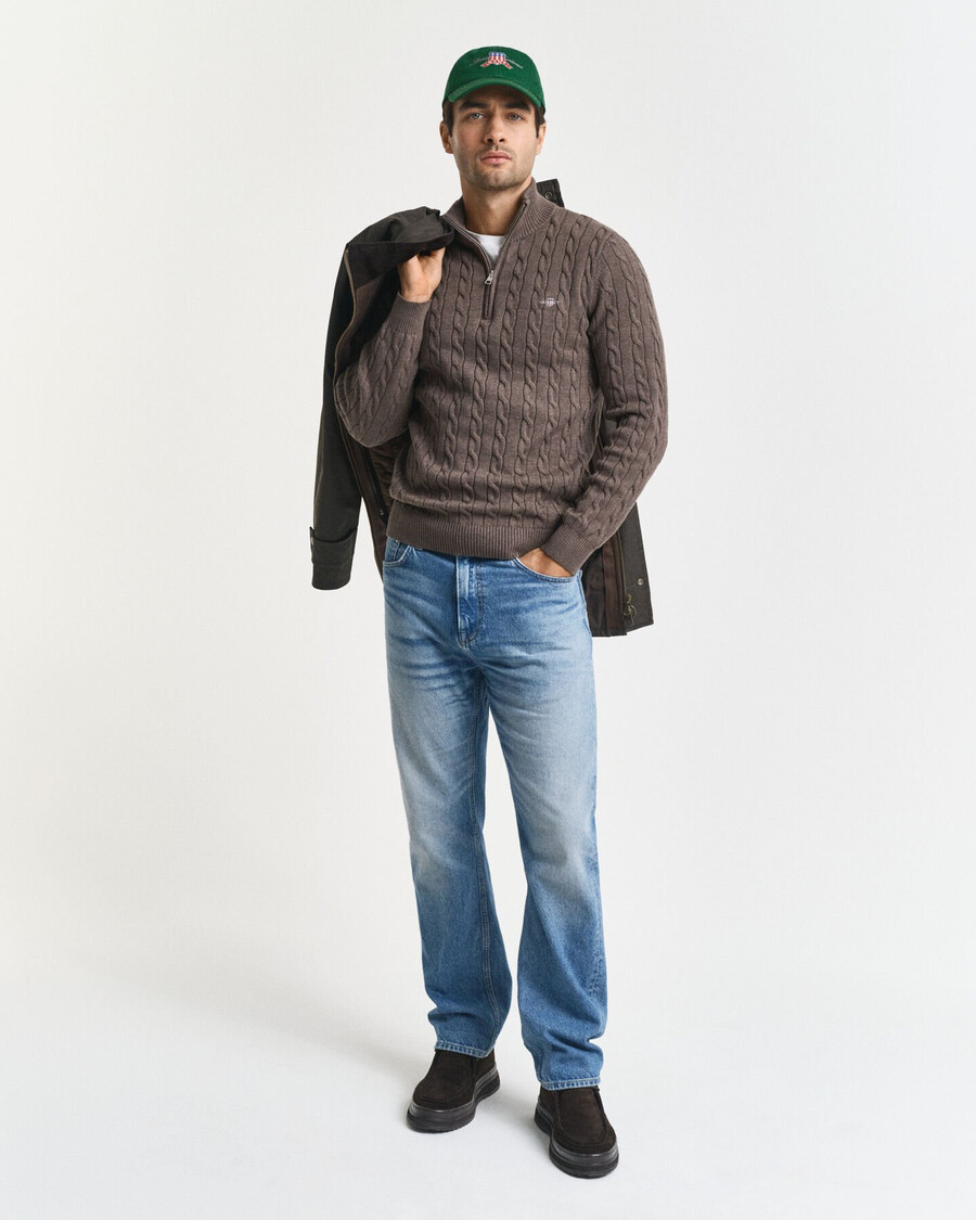 maglione in maglia di cotone con mezza zip - seawood melange
