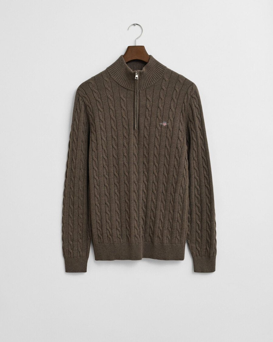 maglione in maglia di cotone con mezza zip - seawood melange
