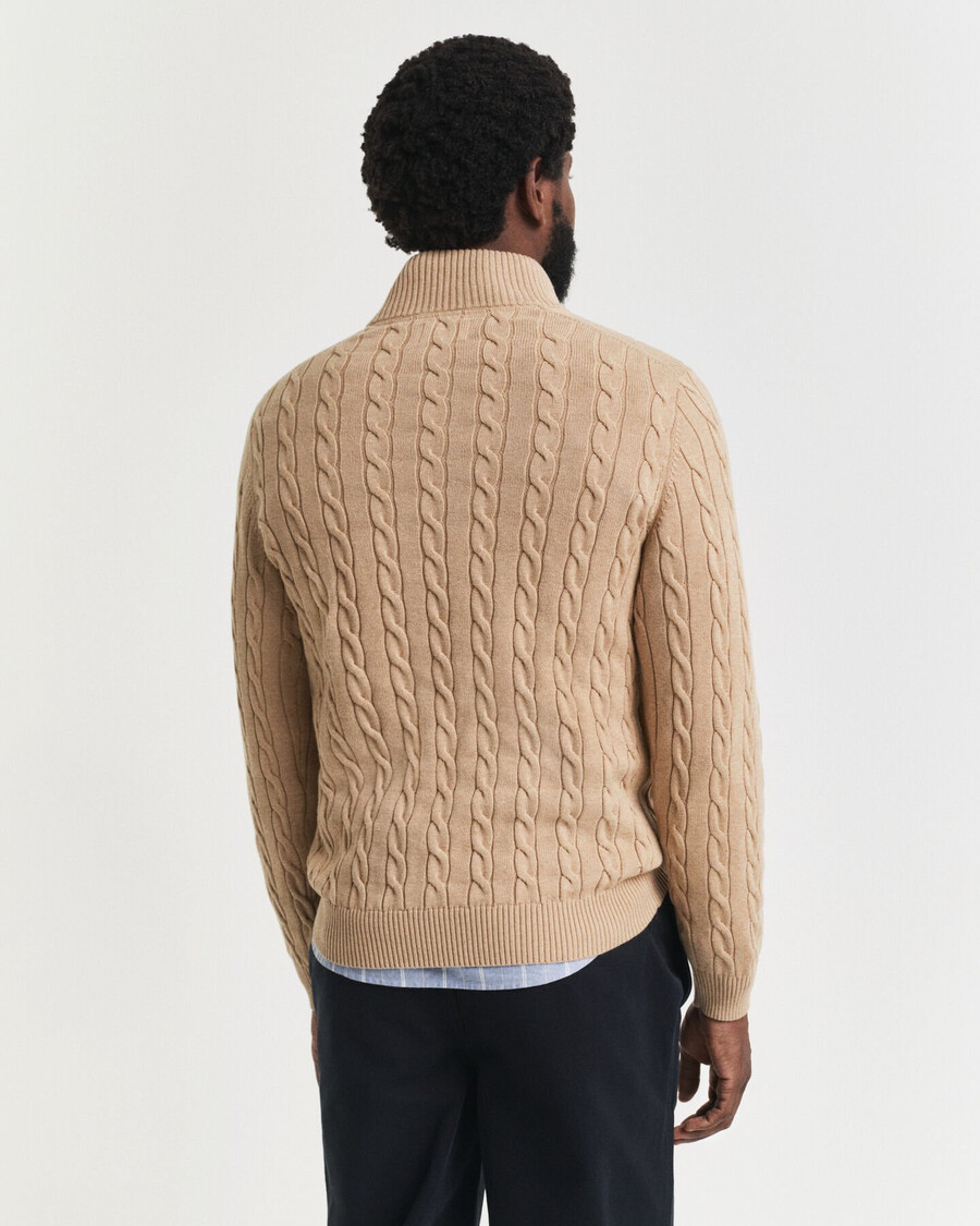 maglione in maglia di cotone con mezza zip - cachi melange