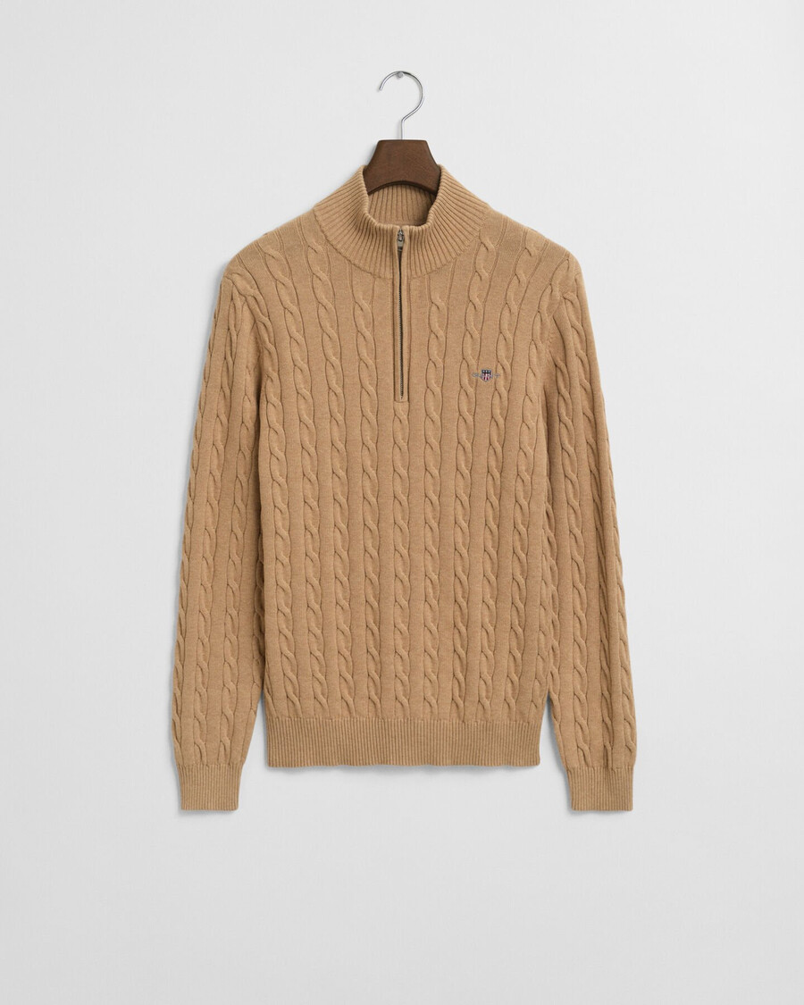 maglione in maglia di cotone con mezza zip - cachi melange