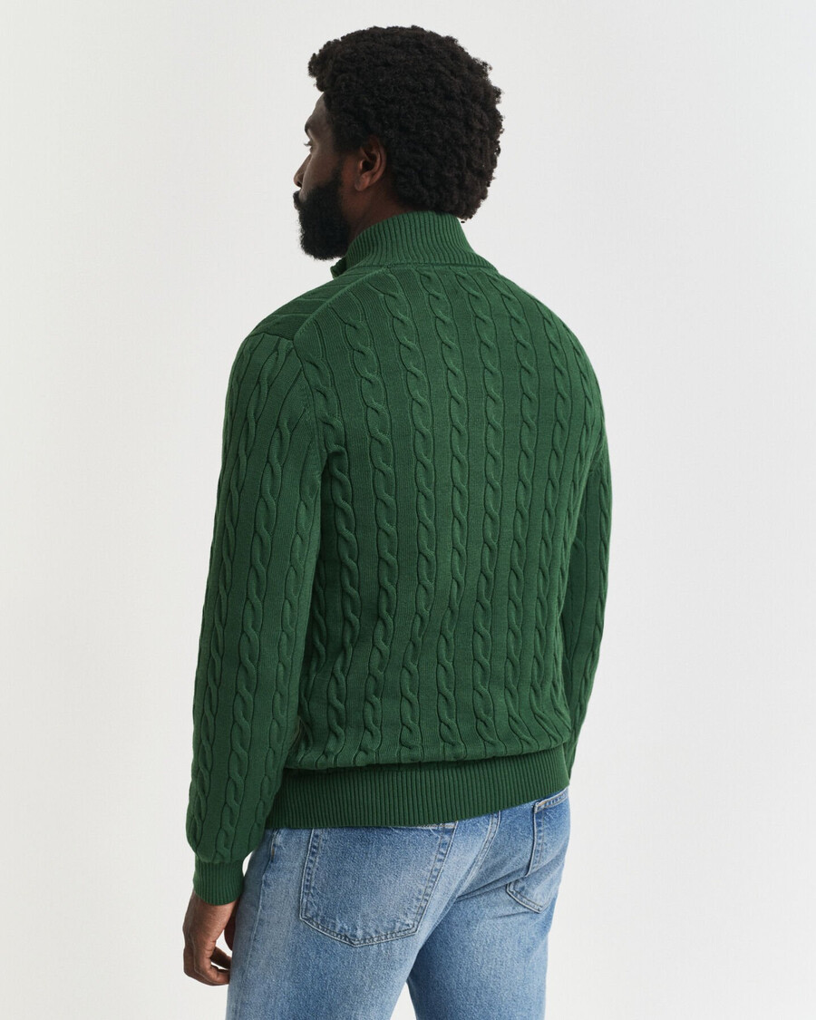 maglione in maglia di cotone con mezza zip - verde foresta
