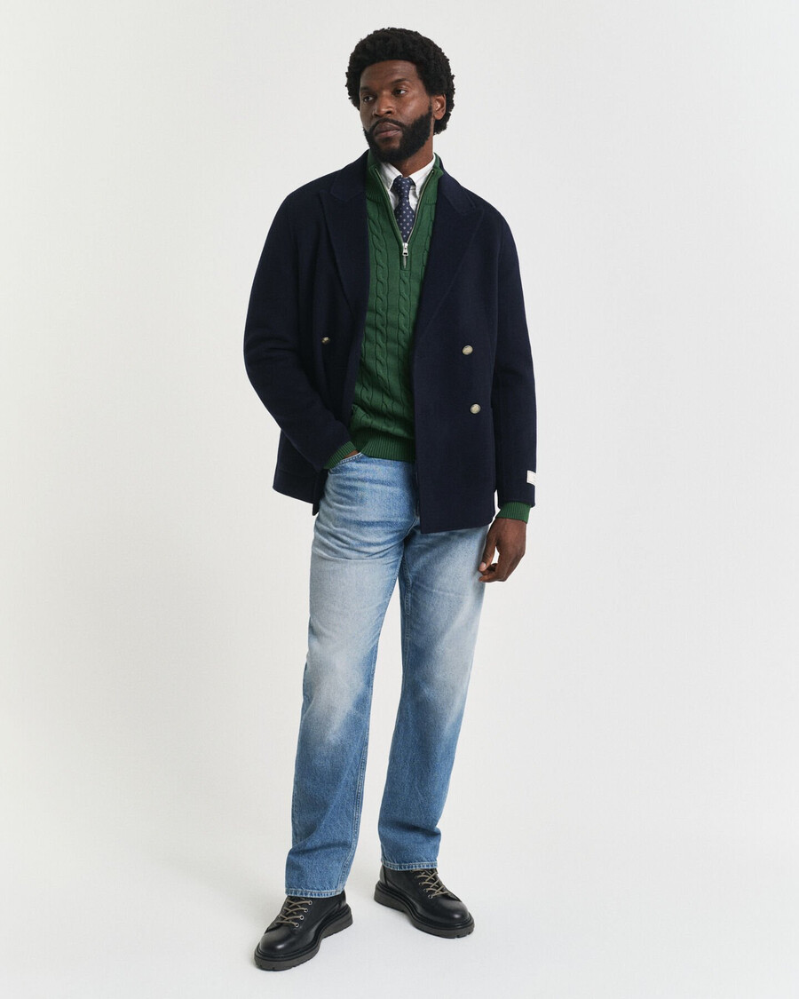 maglione in maglia di cotone con mezza zip - verde foresta