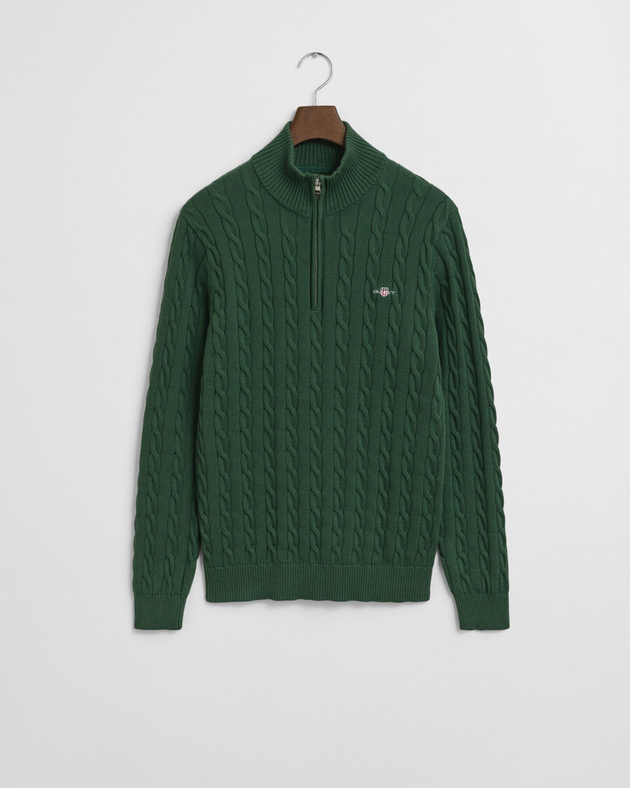 maglione in maglia di cotone con mezza zip - verde foresta