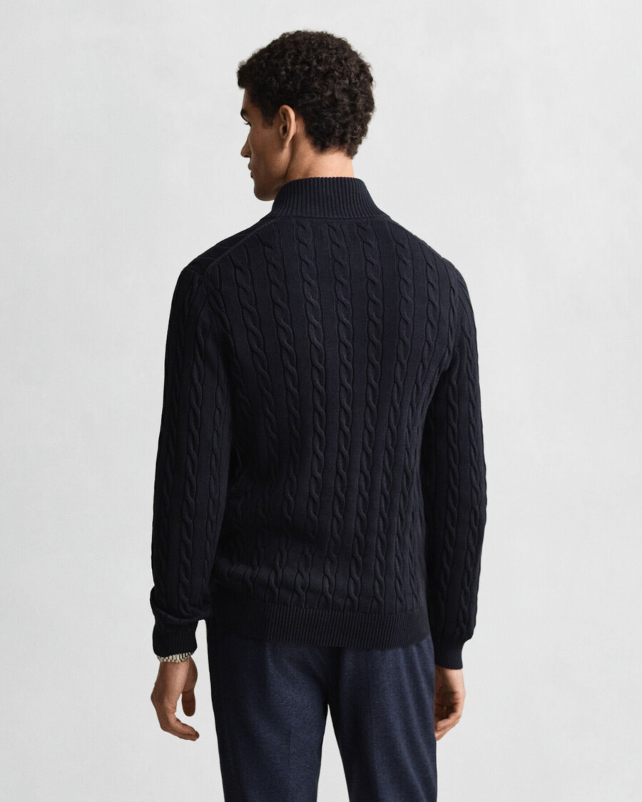 maglione in maglia di cotone con mezza zip - blu sera