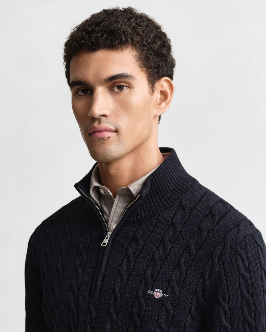 maglione in maglia di cotone con mezza zip - blu sera