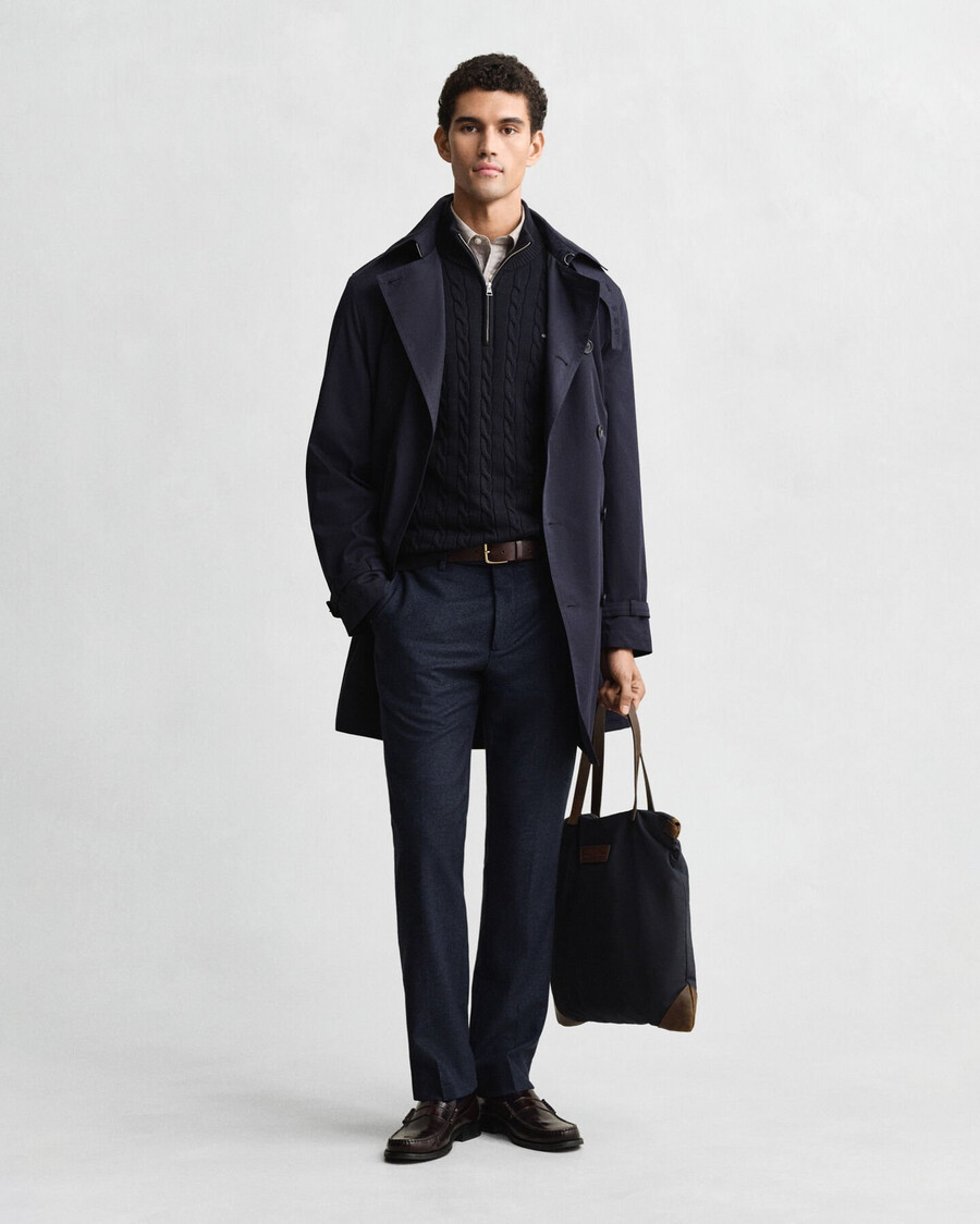 maglione in maglia di cotone con mezza zip - blu sera
