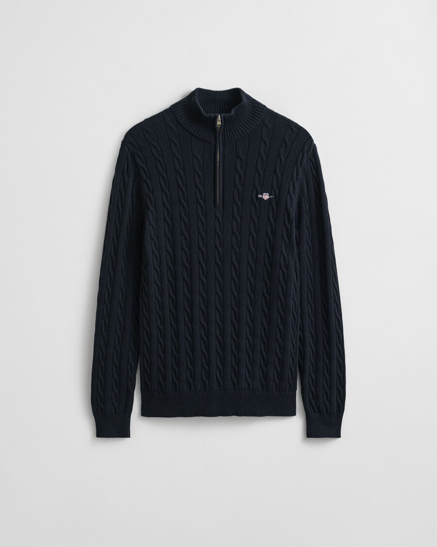 maglione in maglia di cotone con mezza zip - blu sera