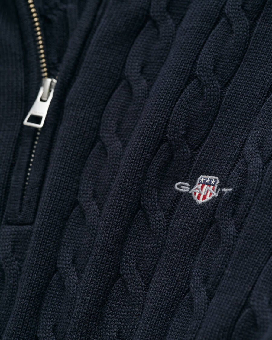 maglione in maglia di cotone con mezza zip - blu sera