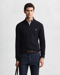 maglione in maglia di cotone con mezza zip - blu sera