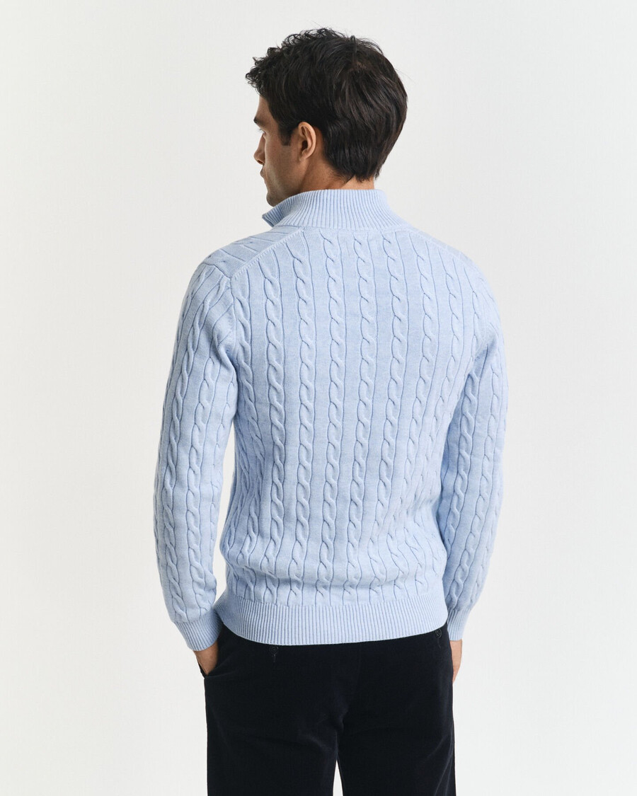 maglione in maglia di cotone con mezza zip - melange blu ghiaccio