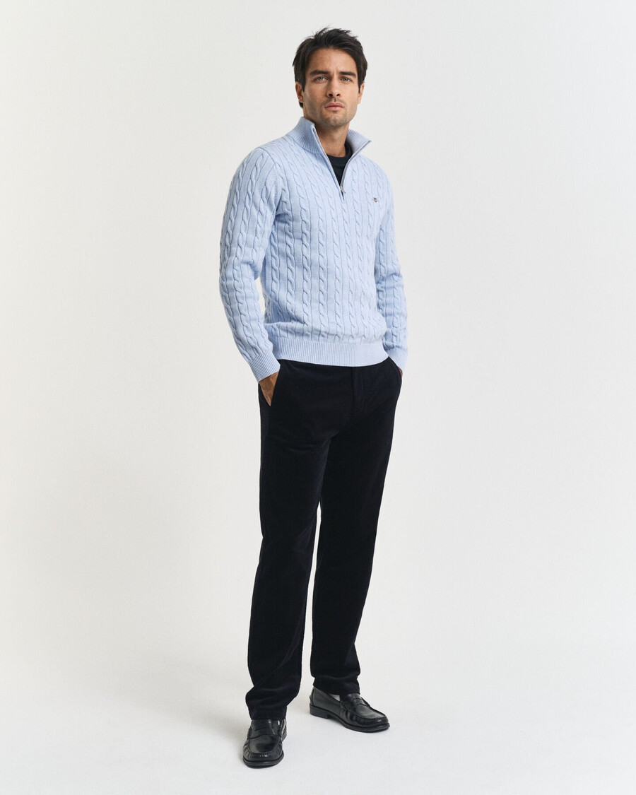 maglione in maglia di cotone con mezza zip - melange blu ghiaccio