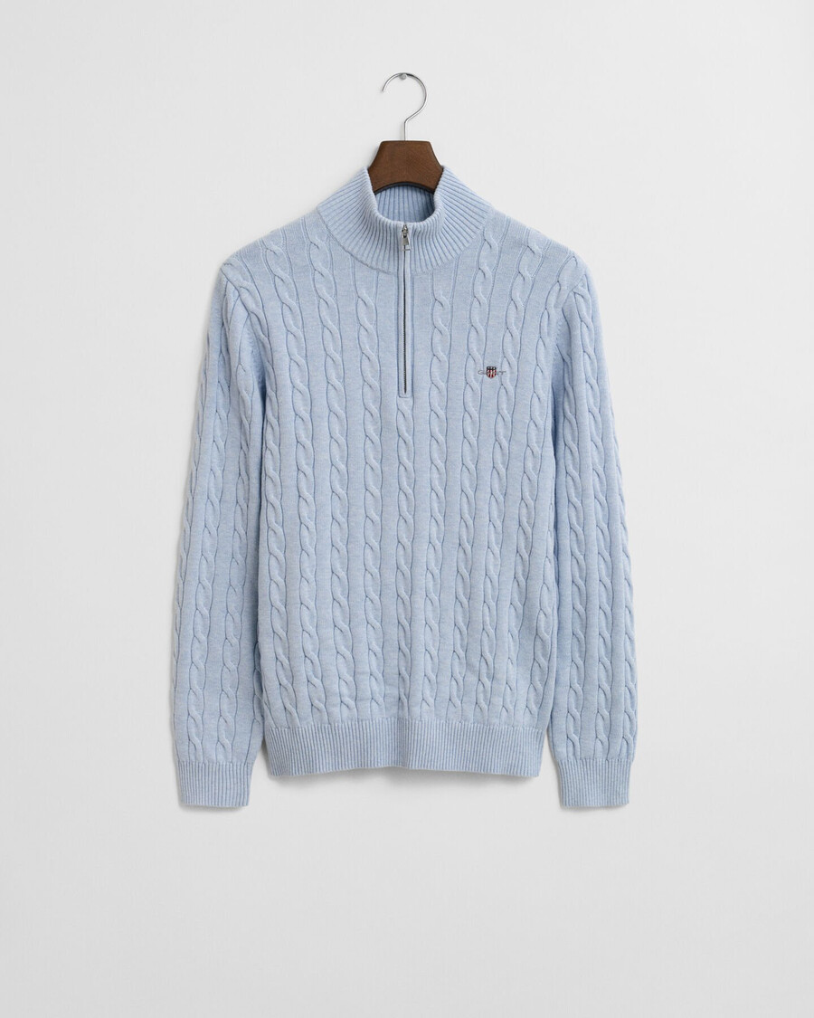 maglione in maglia di cotone con mezza zip - melange blu ghiaccio