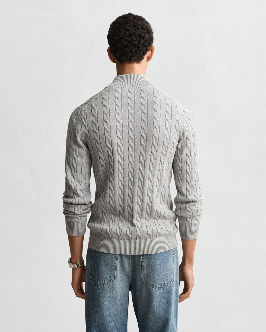 maglione in maglia di cotone con mezza zip - grigio melange