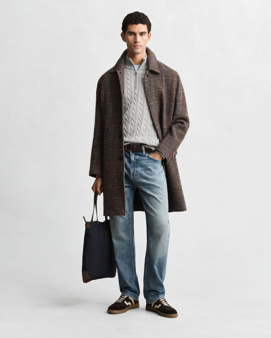 maglione in maglia di cotone con mezza zip - grigio melange