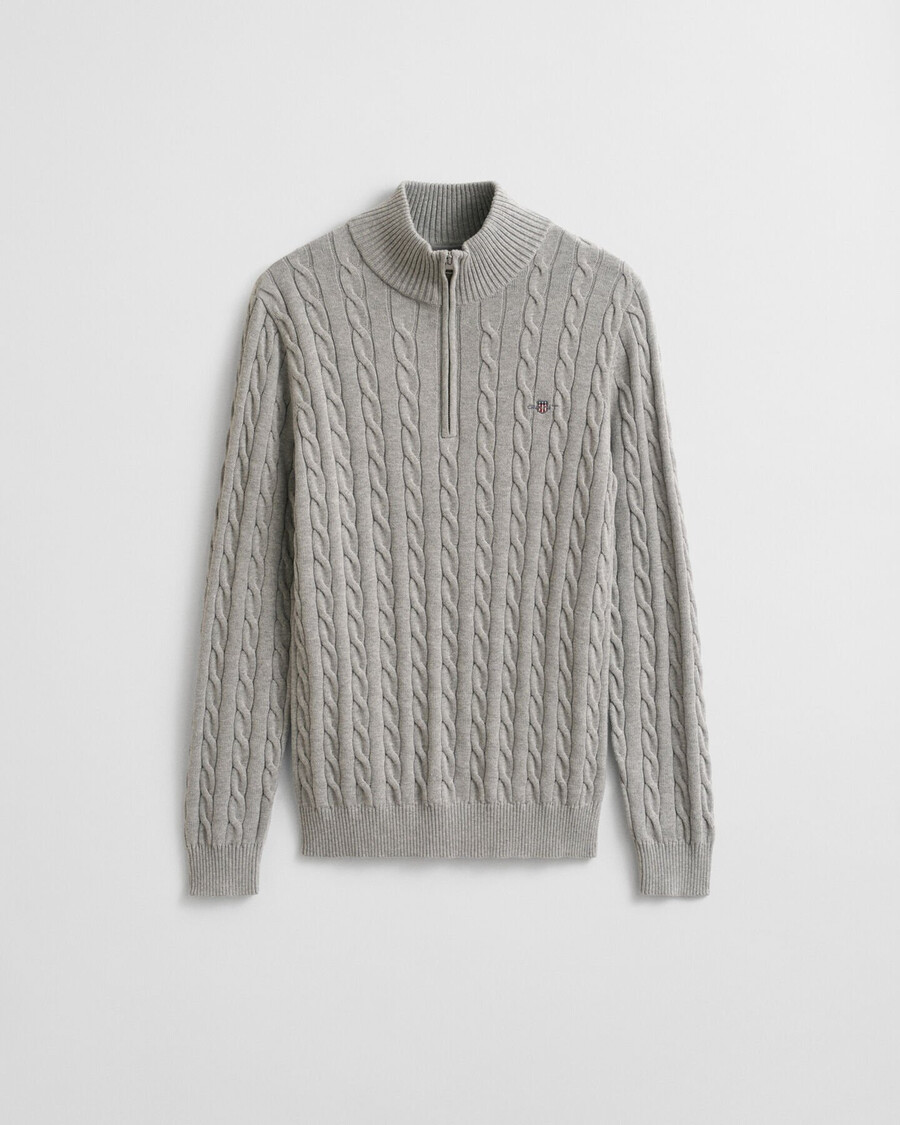 maglione in maglia di cotone con mezza zip - grigio melange