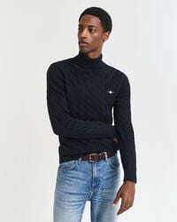 maglione a collo alto in maglia di cotone - blu sera