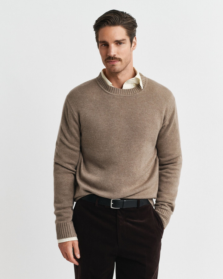 maglione girocollo in misto cashmere - sabbia scura melange