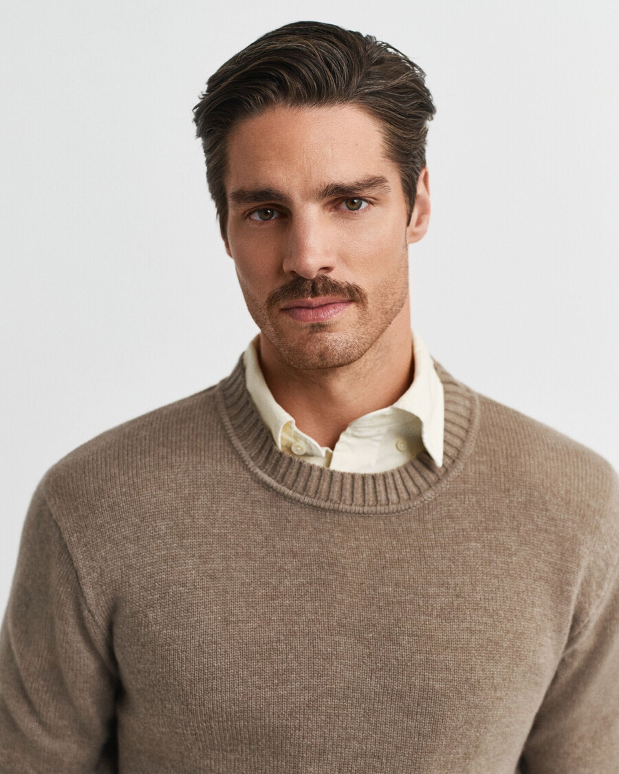 maglione girocollo in misto cashmere - sabbia scura melange