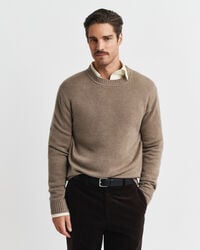 maglione girocollo in misto cashmere - sabbia scura melange