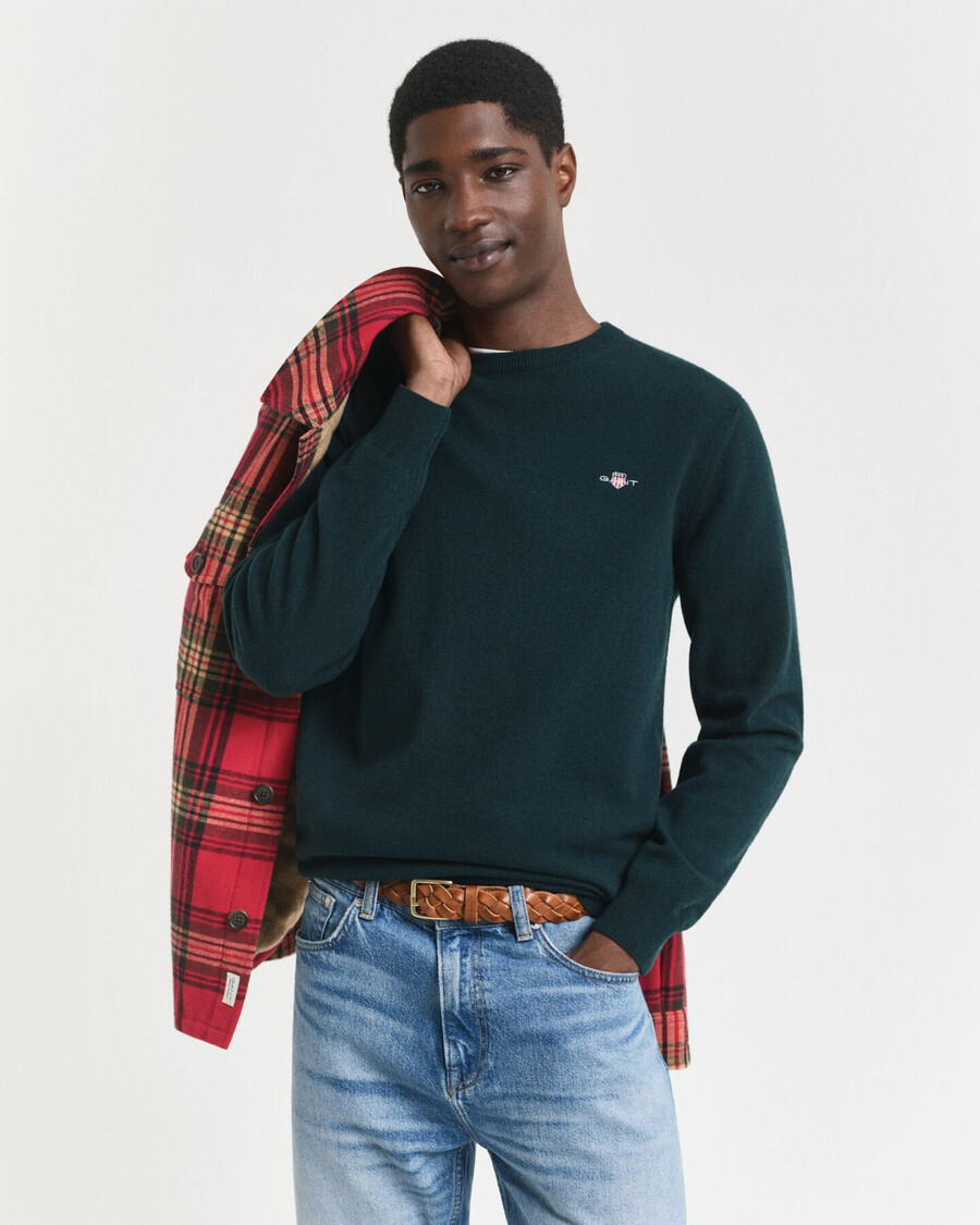 maglione girocollo in lana dagnello superfine - verde tartan