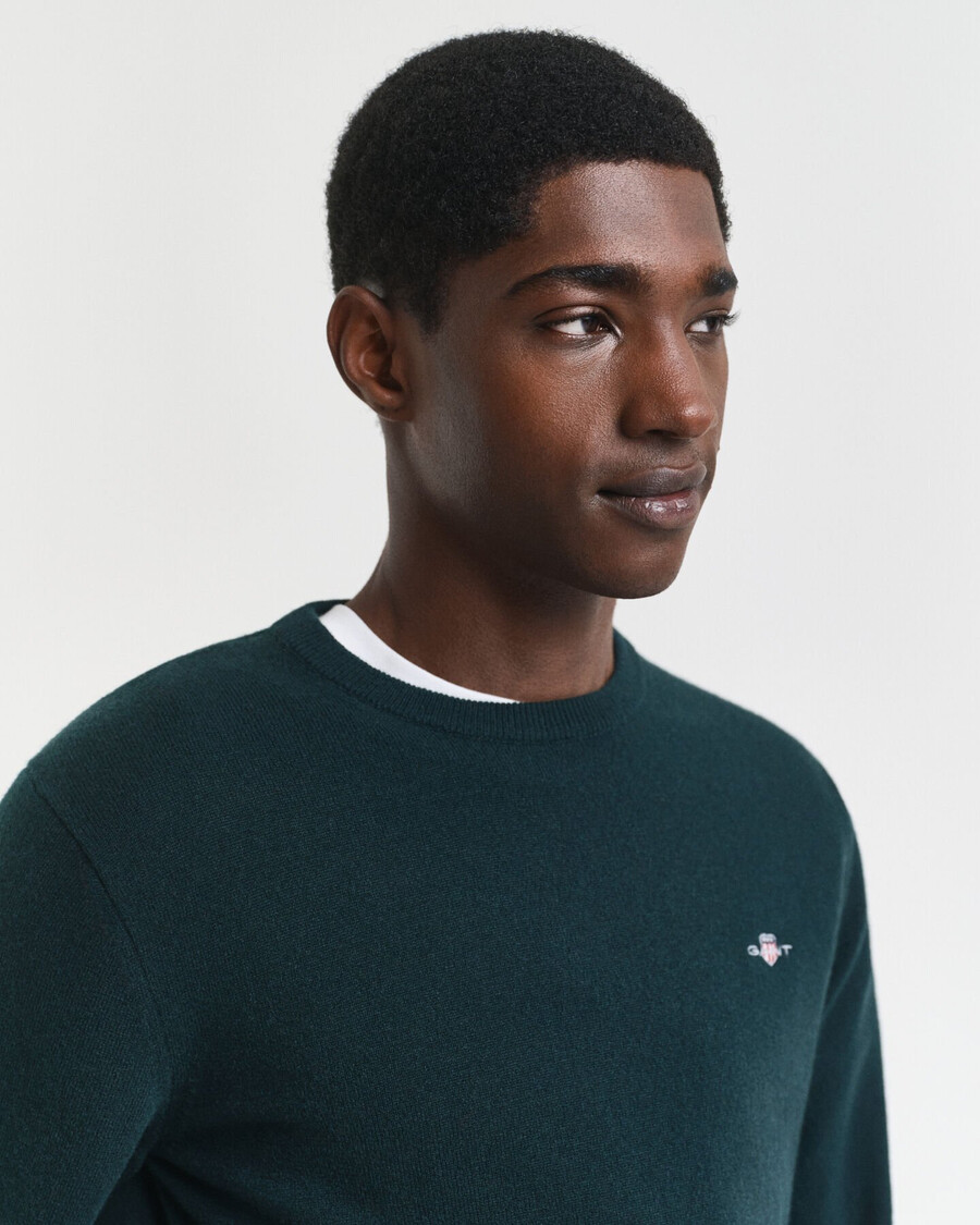 maglione girocollo in lana dagnello superfine - verde tartan