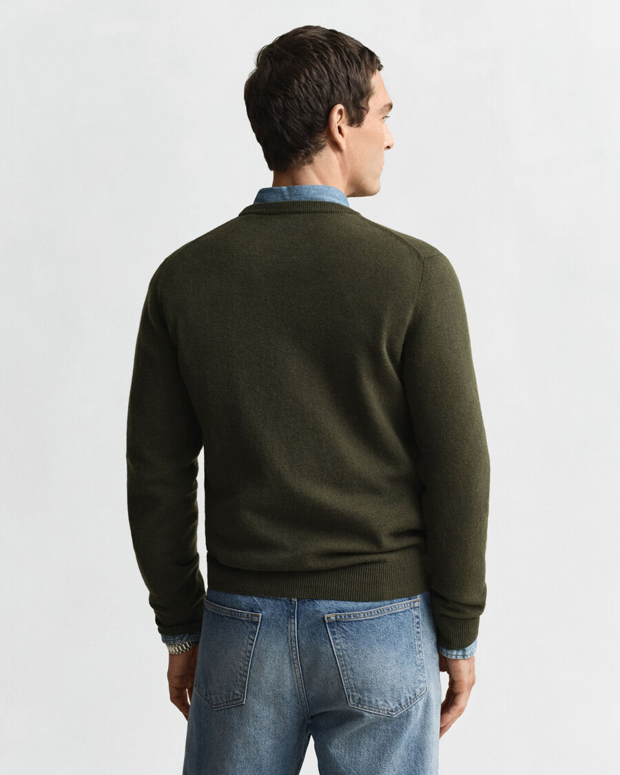 maglione girocollo in lana dagnello superfine - verde kaki melange