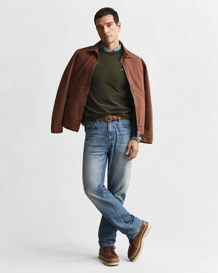 maglione girocollo in lana dagnello superfine - verde kaki melange