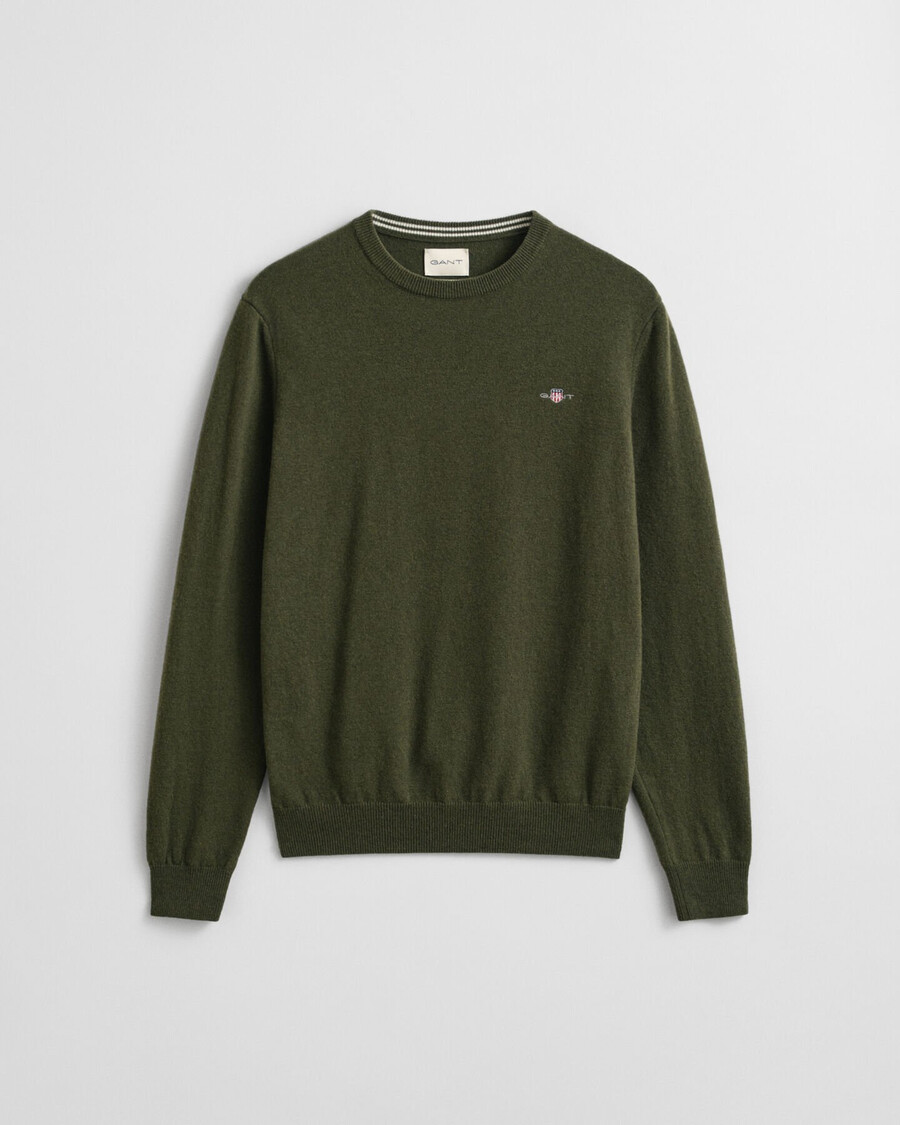 maglione girocollo in lana dagnello superfine - verde kaki melange