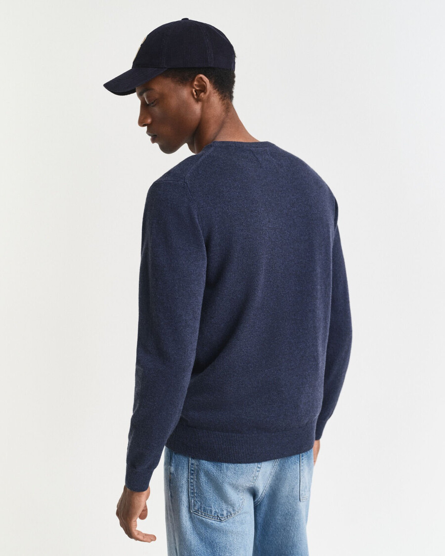 maglione girocollo in lana dagnello superfine - blu navy melange scuro