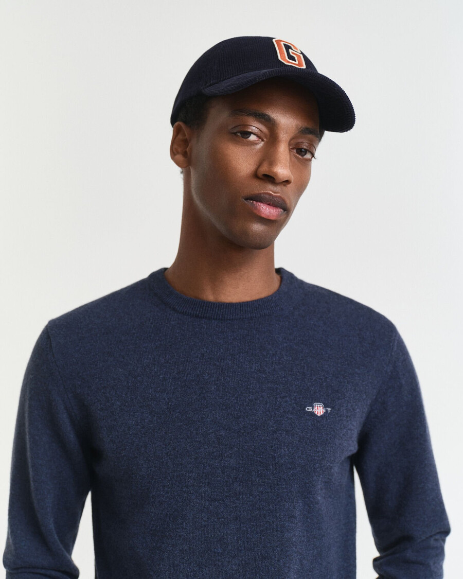 maglione girocollo in lana dagnello superfine - blu navy melange scuro