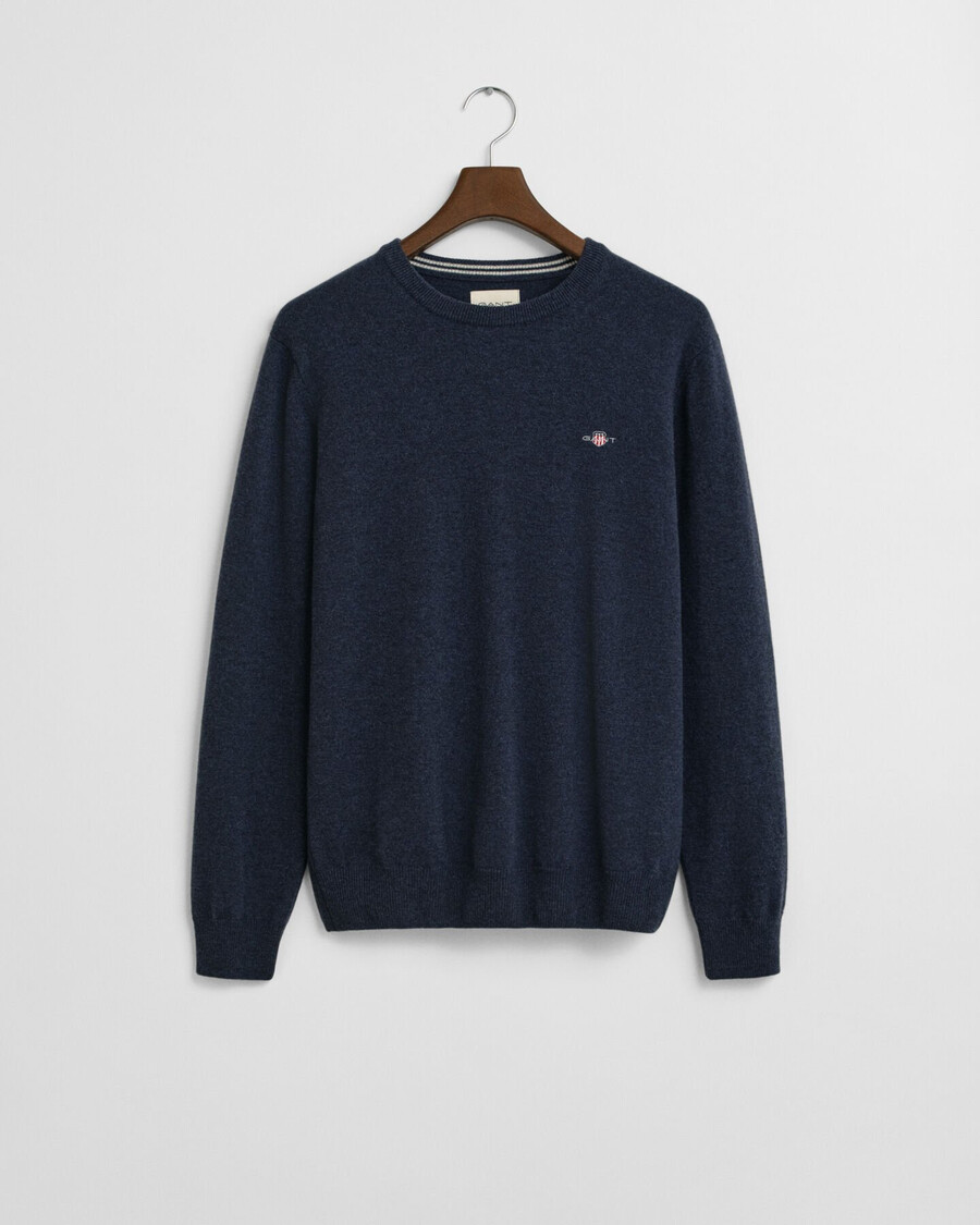 maglione girocollo in lana dagnello superfine - blu navy melange scuro