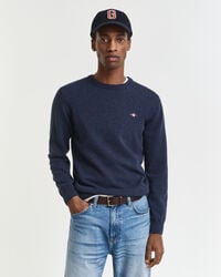 maglione girocollo in lana dagnello superfine - blu navy melange scuro