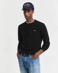 maglione girocollo in lana dagnello superfine - nero