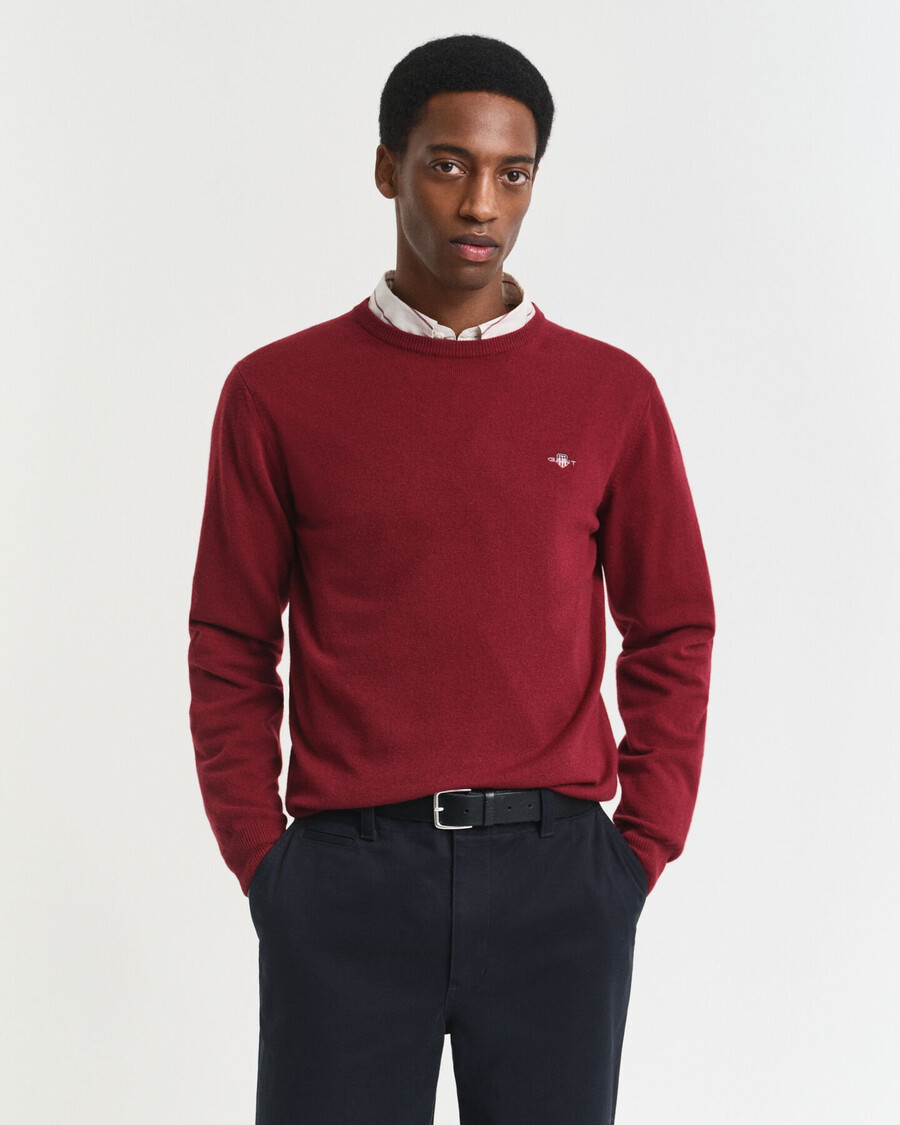 maglione girocollo in lana dagnello superfine - rosso arricciato