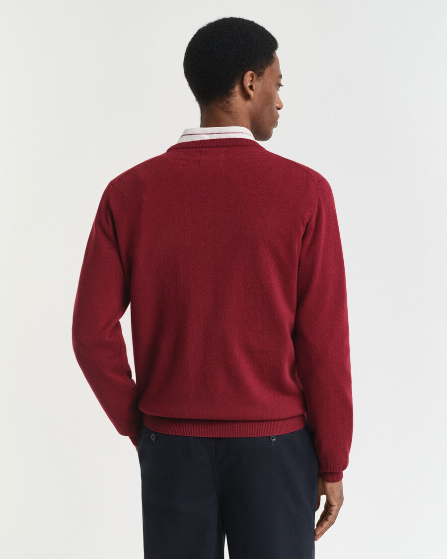 maglione girocollo in lana dagnello superfine - rosso arricciato