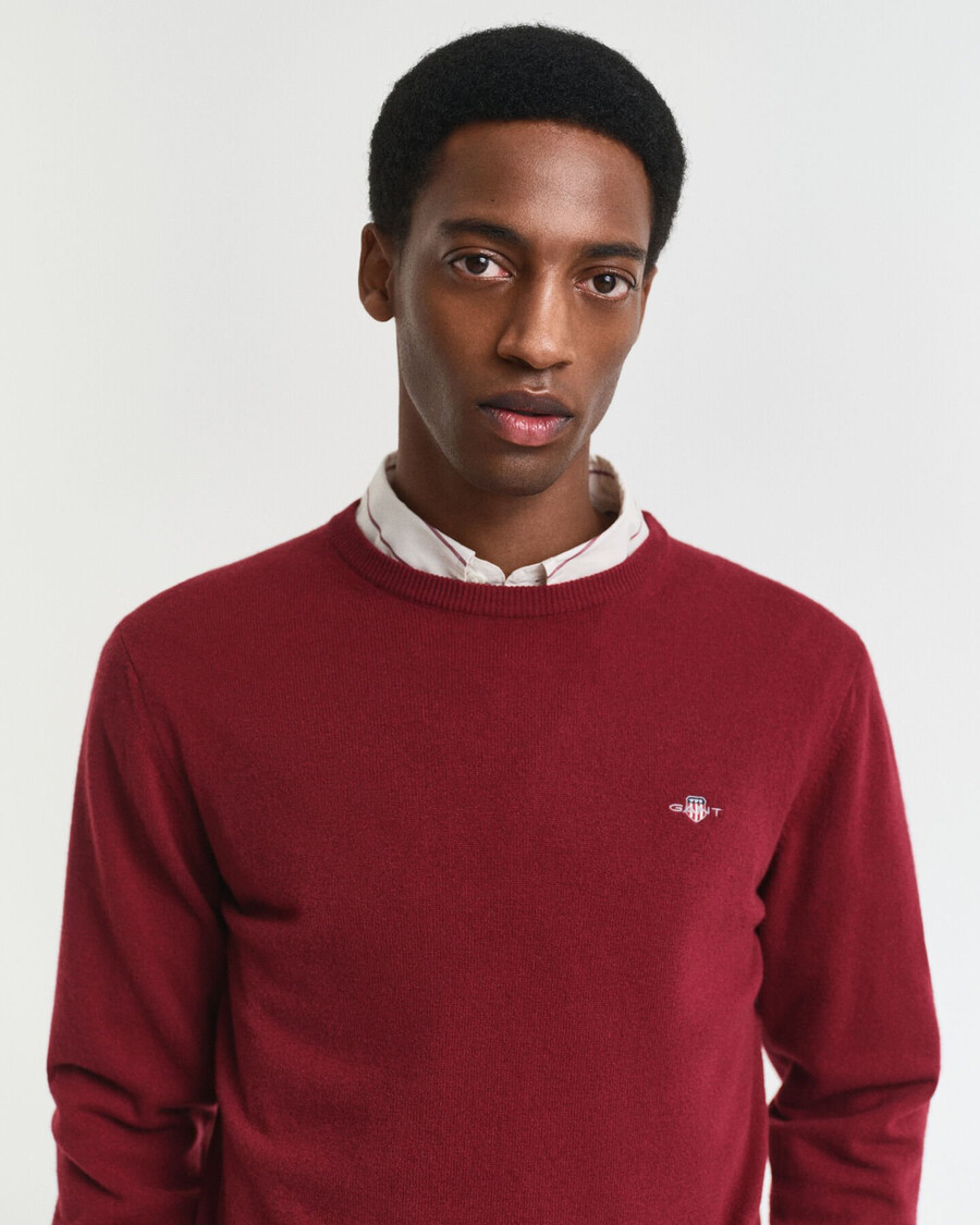 maglione girocollo in lana dagnello superfine - rosso arricciato