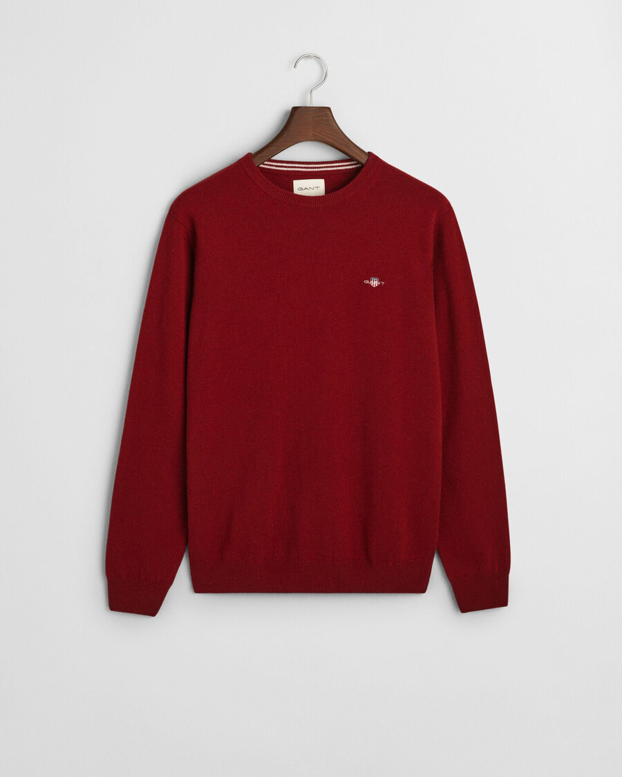 maglione girocollo in lana dagnello superfine - rosso arricciato