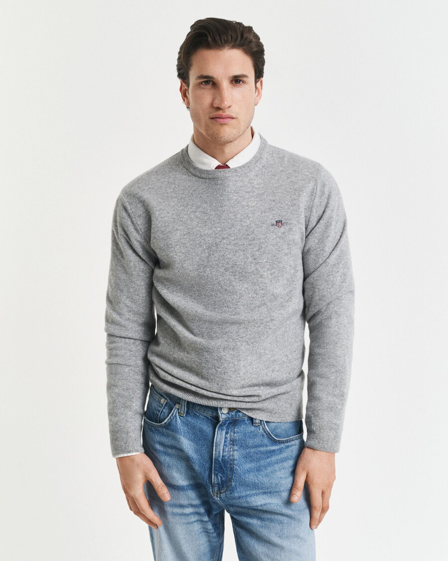 maglione girocollo in lana dagnello superfine - grigio melange