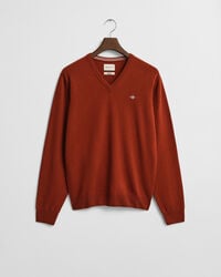 maglione con scollo a v in lana dagnello superfine - modern rust