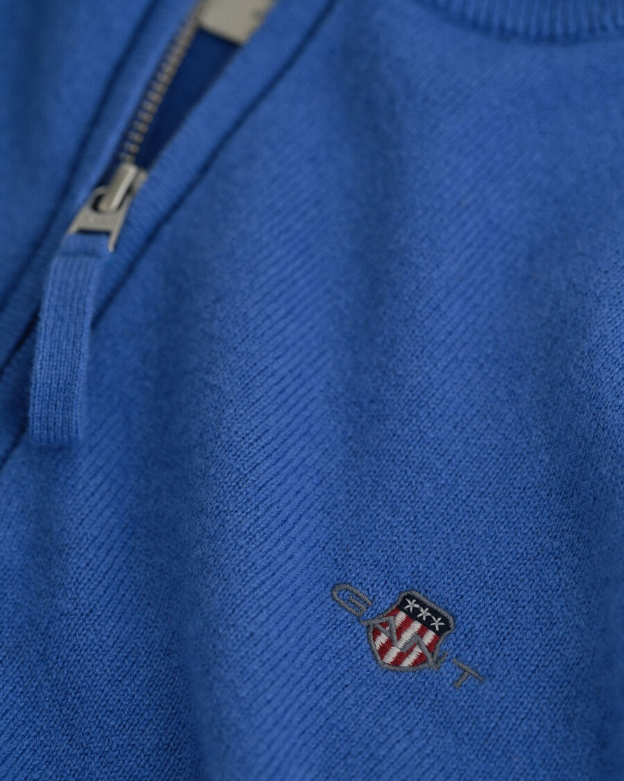 maglione con mezza zip in lana dagnello superfine - blu perfetto