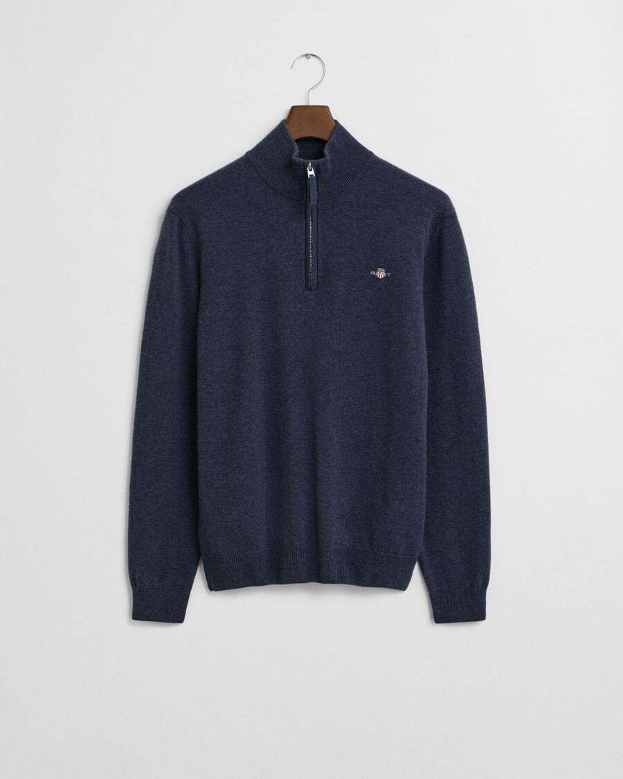 maglione con mezza zip in lana dagnello superfine - blu navy melange scuro