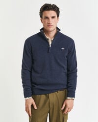 maglione con mezza zip in lana dagnello superfine - blu navy melange scuro