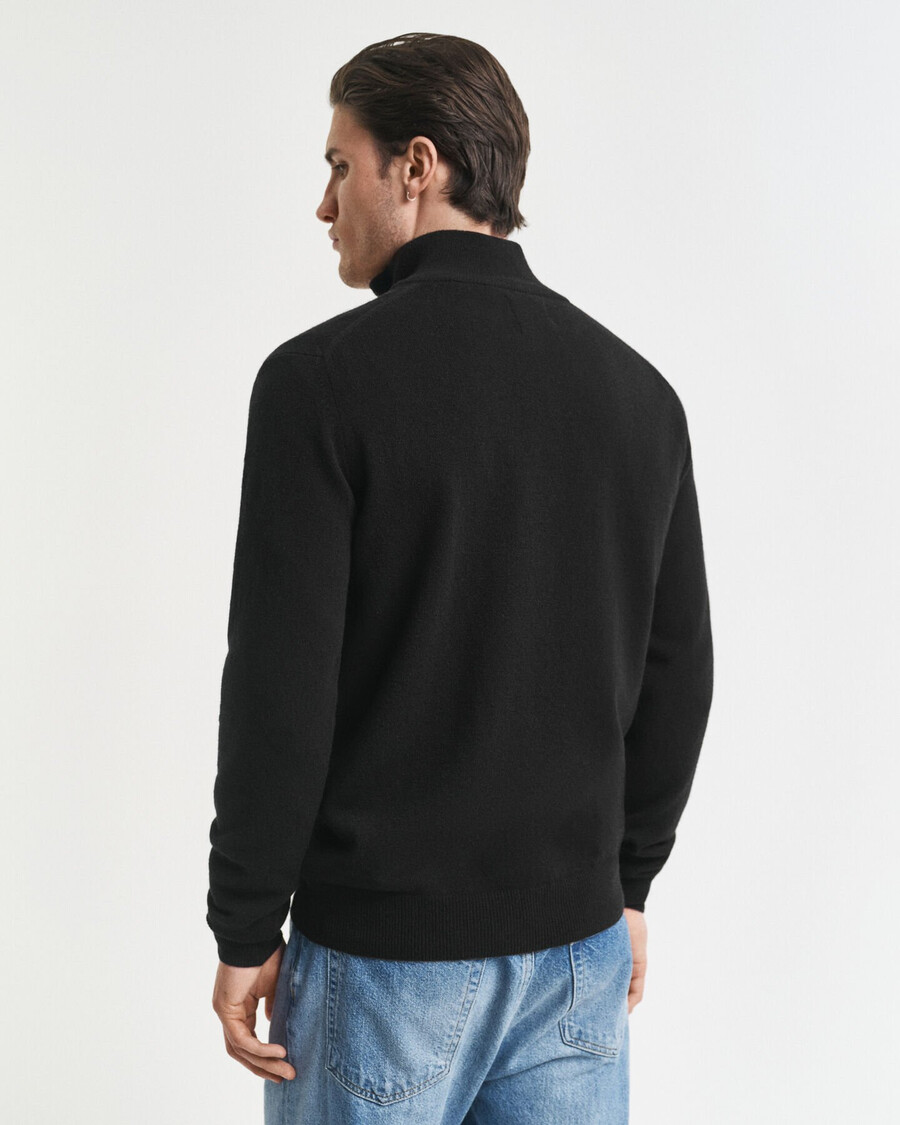 maglione con mezza zip in lana dagnello superfine - nero