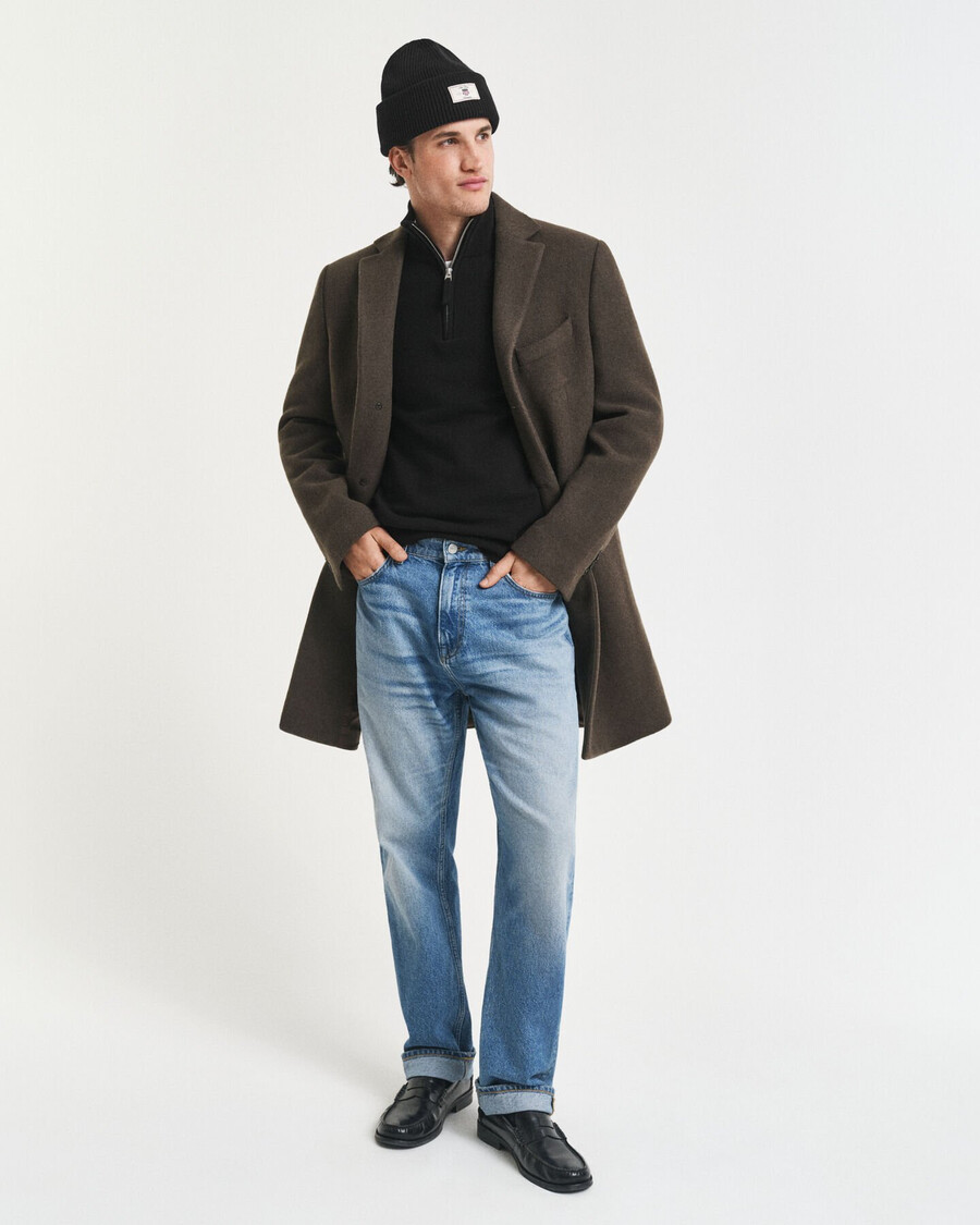 maglione con mezza zip in lana dagnello superfine - nero