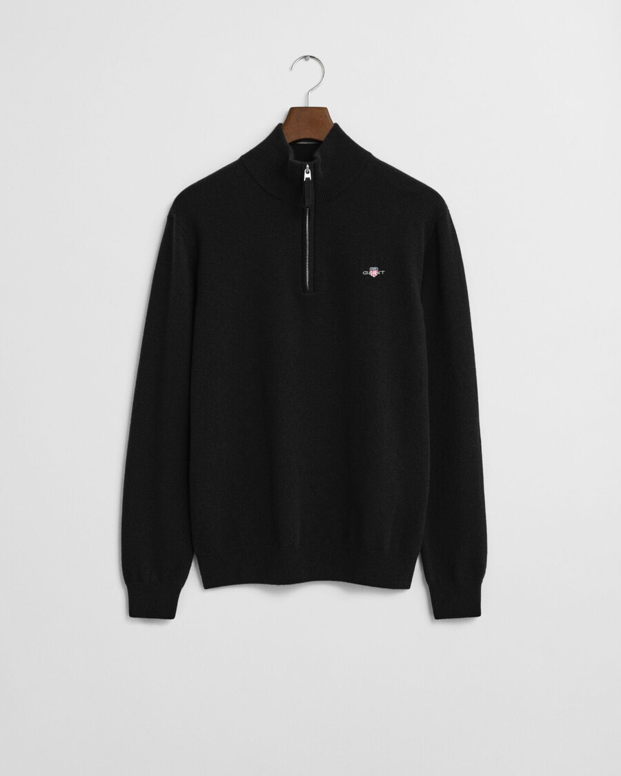 maglione con mezza zip in lana dagnello superfine - nero