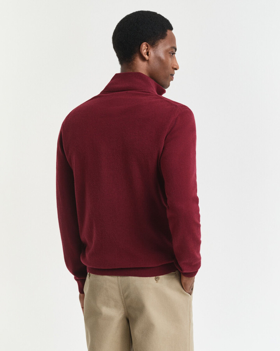 maglione con mezza zip in lana dagnello superfine - rosso arricciato